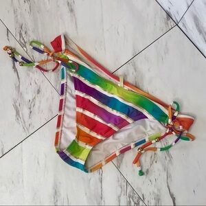 O’Neill Rainbow Metallic Gold Stripe Hipster Tie Bikini Swim Suit Bottoms SZ L